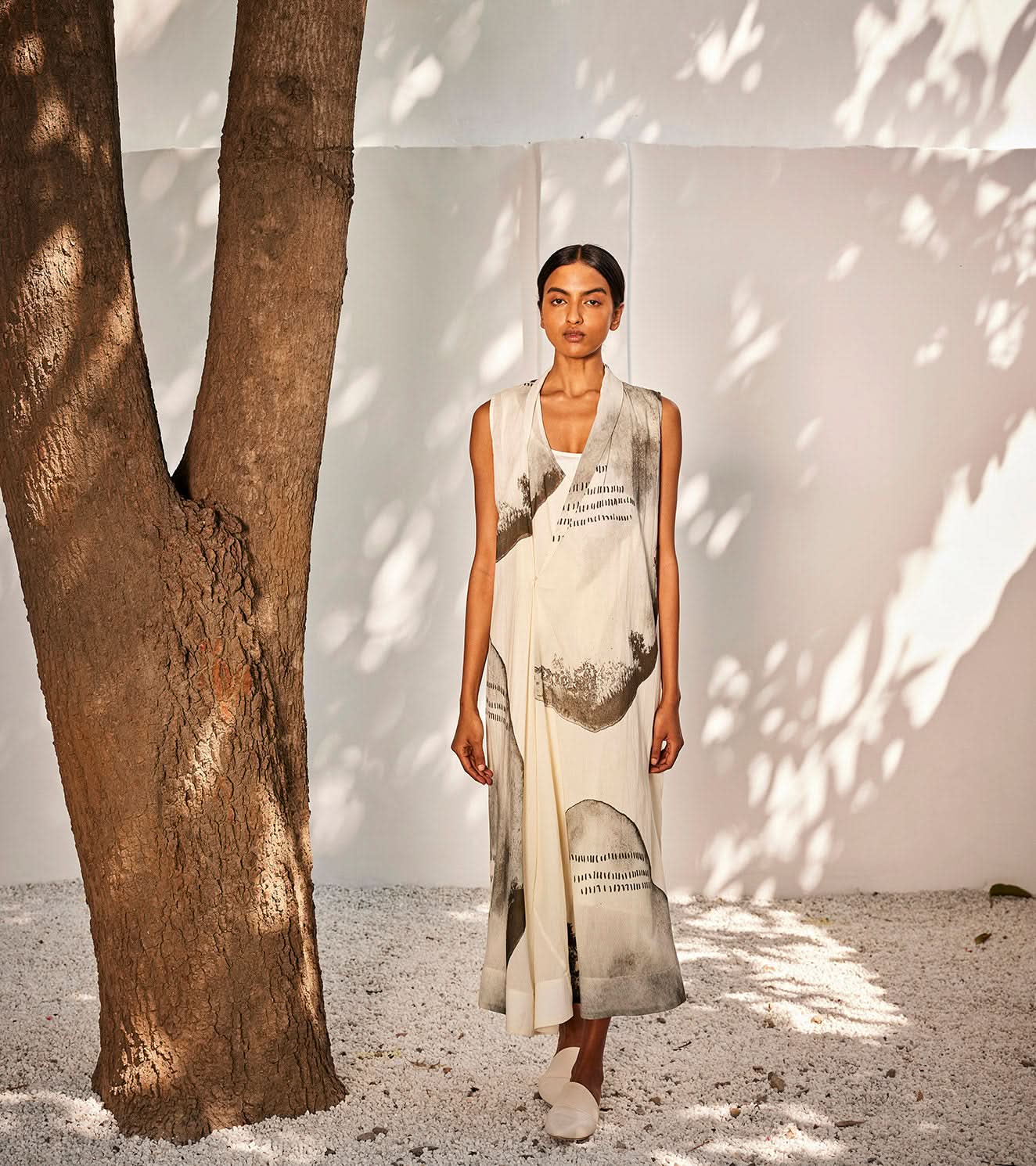 A Model Wearing Multicolor,Pure Cotton Starry Light Dress curated by Only Ethikal