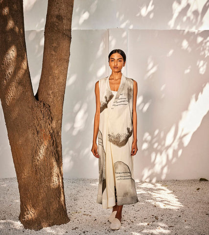 A Model Wearing Multicolor,Pure Cotton Starry Light Dress curated by Only Ethikal