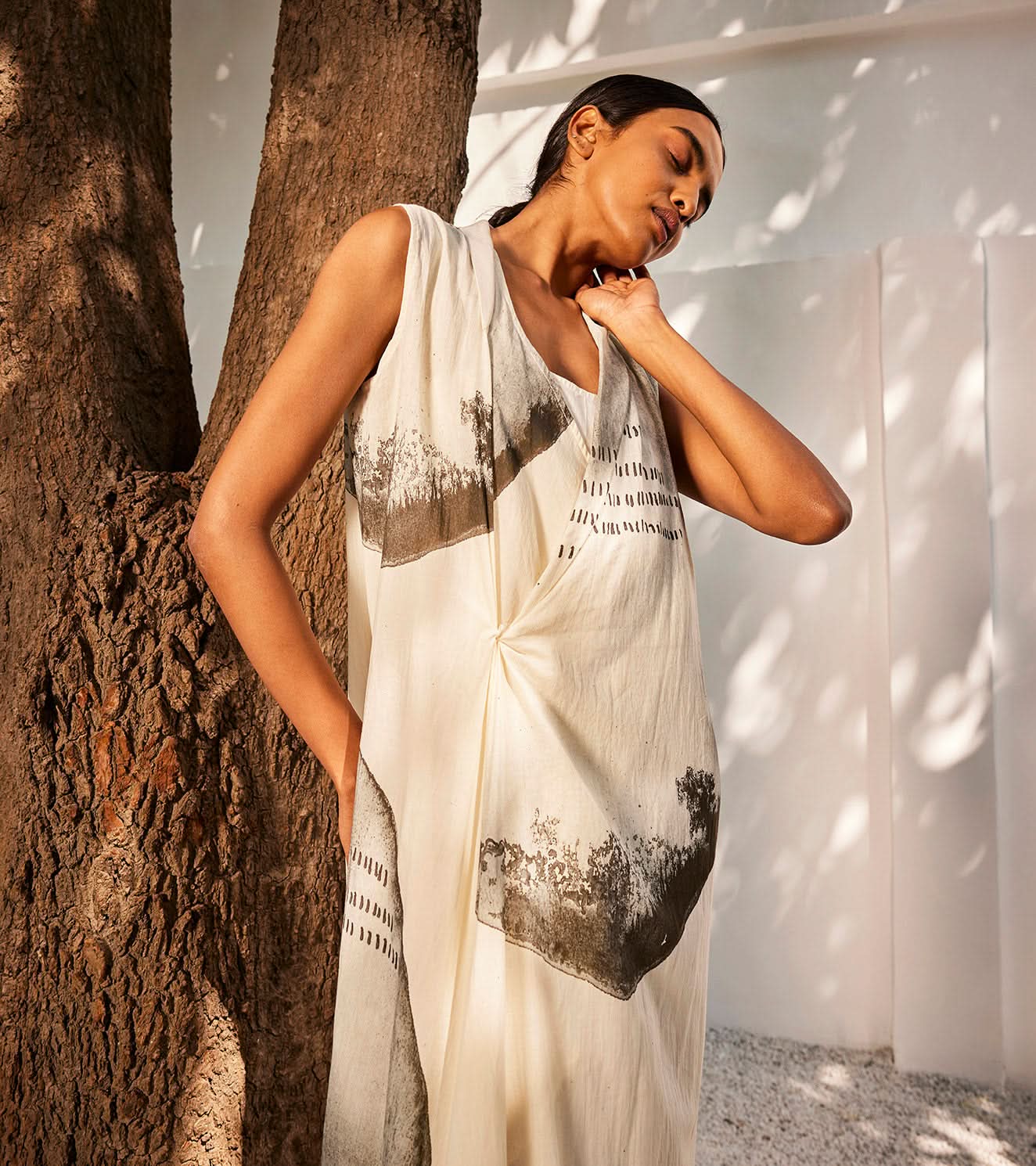 A Model Wearing Multicolor,Pure Cotton Starry Light Dress curated by Only Ethikal