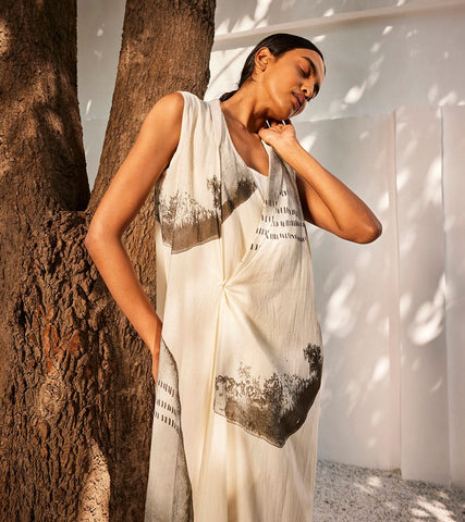 A Model Wearing Multicolor,Pure Cotton Starry Light Dress curated by Only Ethikal