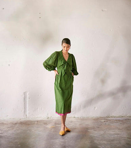 A Model Wearing Green Pure Cotton Tree House curated by Only Ethikal