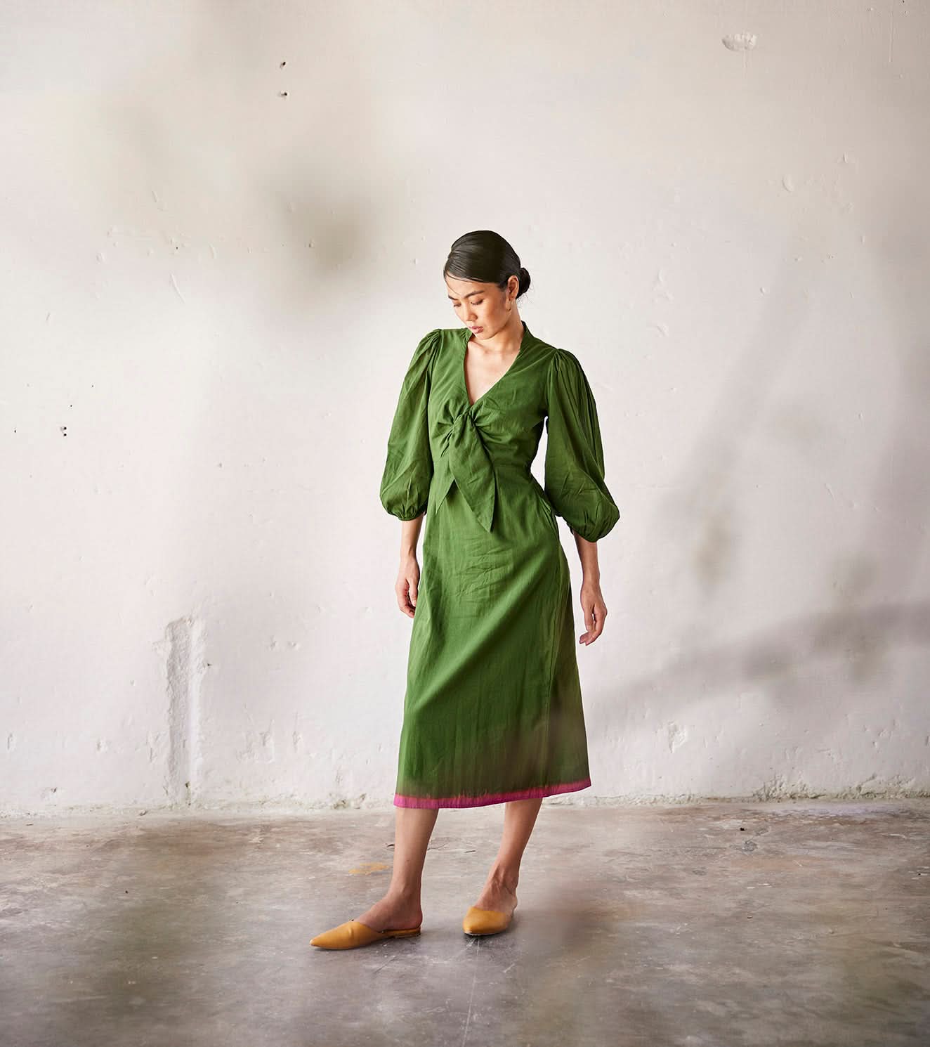 A Model Wearing Green Pure Cotton Tree House curated by Only Ethikal