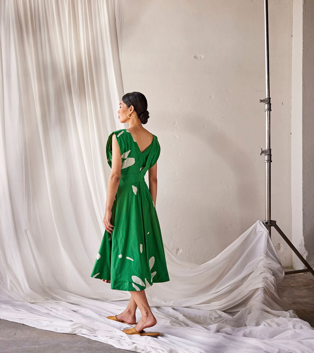 A Model Wearing Green Pure Cotton Chirping Birds curated by Only Ethikal