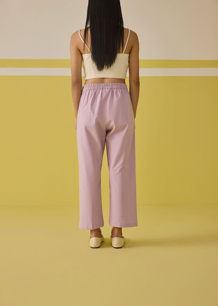 A Model Wearing Poplin Lavender Summer Organic Cotton Trousers, curated by Only Ethikal