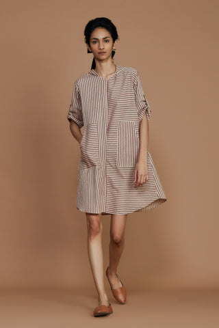 Ivory With Mauve Striped Hooded Dress