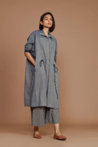 Grey With Charcoal Striped Kaftan Co-Ord Set