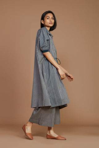 Grey With Charcoal Striped Kaftan Co-Ord Set