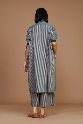 Grey With Charcoal Striped Kaftan Co-Ord Set