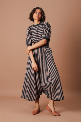 Grey And Charcoal Striped Mati Sphara Jumpsuit