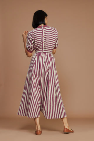 Ivory And Mauve Striped Mati Sphara Jumpsuit