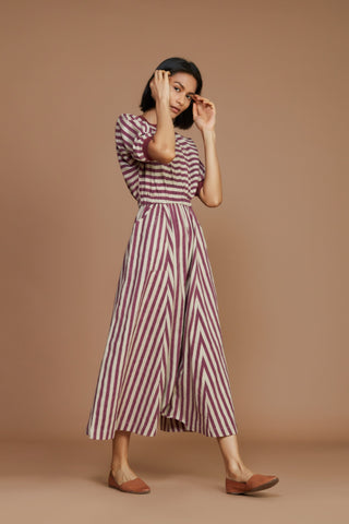 Ivory And Mauve Striped Mati Sphara Jumpsuit