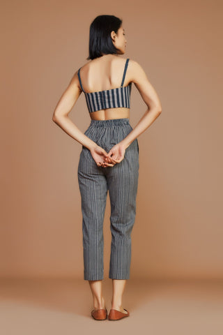 Grey With Charcoal Striped Corset & Pant Co-Ord Set(2 Pcs)