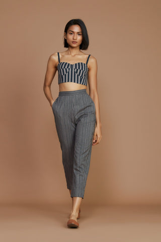 Grey With Charcoal Striped Corset & Pant Co-Ord Set(2 Pcs)
