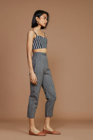 Grey With Charcoal Striped Corset & Pant Co-Ord Set(2 Pcs)