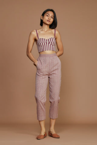 Ivory With Mauve Striped Corset & Pant Co-Ord Set(2 Pcs)
