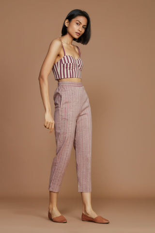 Ivory With Mauve Striped Corset & Pant Co-Ord Set(2 Pcs)