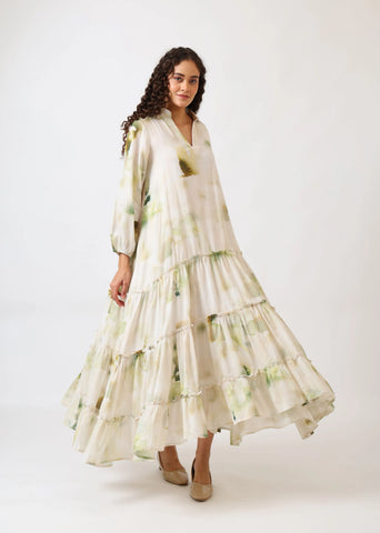 A Mom & Me Duo Wearing Multicolor Mul Cotton Verdant Bloom Tiered Dress | Mom & Me Duo Set, created by Only Ethikal