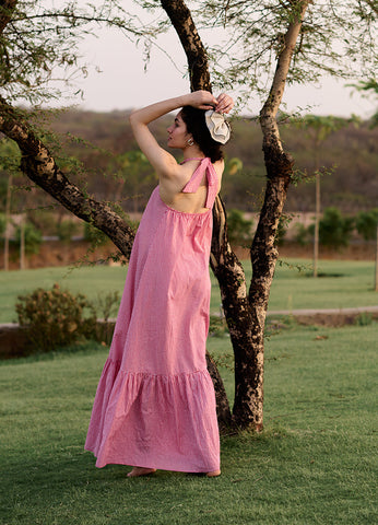 A Model Wearing Multicolor 100% Cotton Red Mini Madras Checksbirds Of Paradise, curated by Only Ethikal