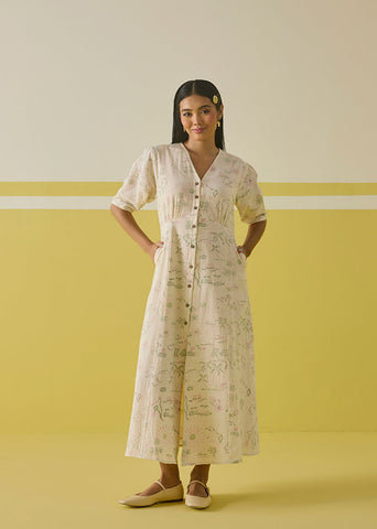 A Model Wearing Multicolor Handwoven Kala cotton Sunshine Garden Kala Cotton Maxi Dress, curated by Only Ethikal