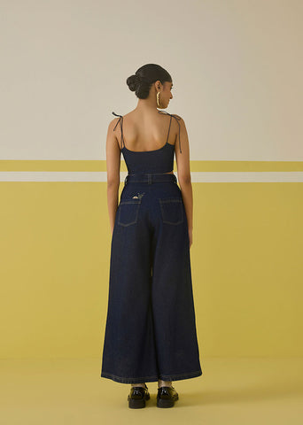A Model Wearing Organic Cotton Denim The Daisy Denim Trousers, curated by Only Ethikal