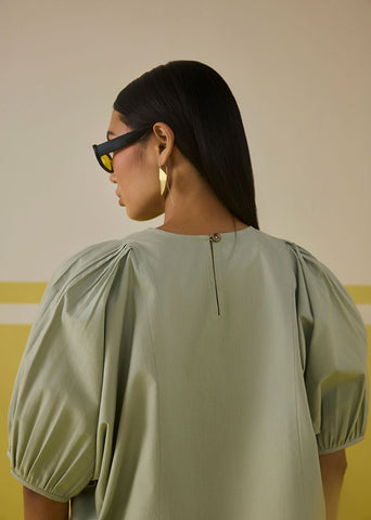 A Model Wearing Multicolor Poplin Under The Sunshine Organic Cotton Top, curated by Only Ethikal