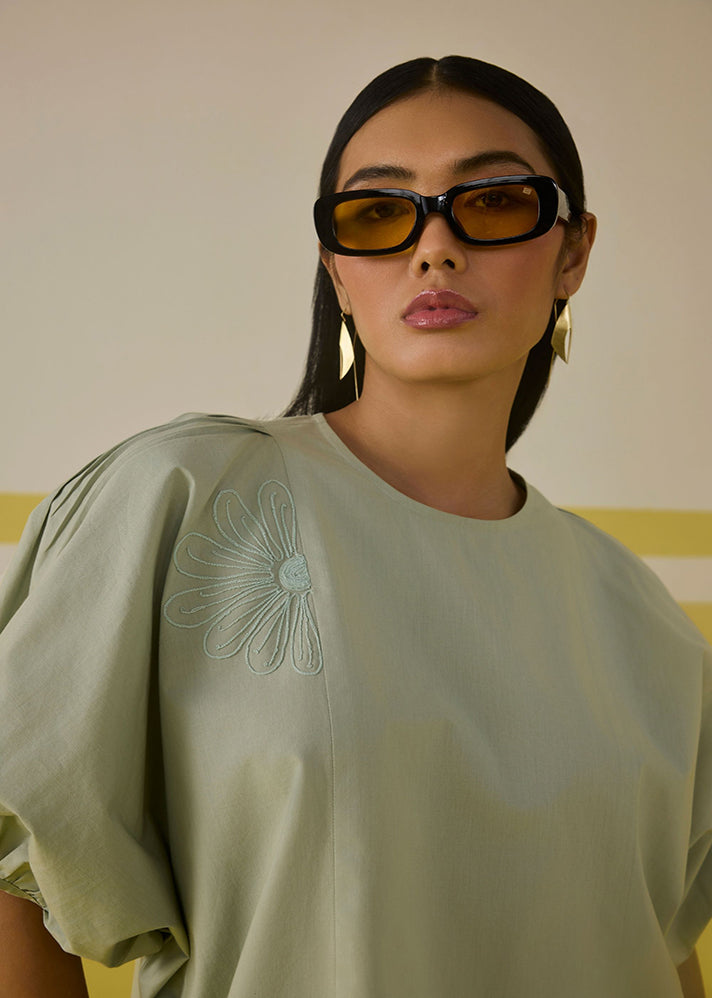 A Model Wearing Multicolor Poplin Under The Sunshine Organic Cotton Top, curated by Only Ethikal
