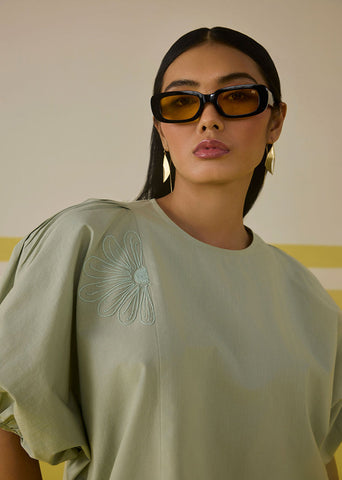 A Model Wearing Multicolor Poplin Under The Sunshine Organic Cotton Top, curated by Only Ethikal