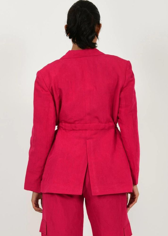 A Model Wearing Pink Organic Cotton Viva Magenta Linen Cargo Jacket, curated by Only Ethikal