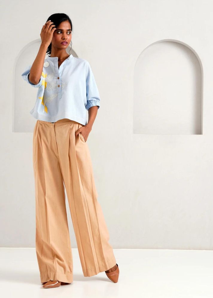 A Model Wearing Multicolor Handloom Cotton Terra Set, curated by Only Ethikal