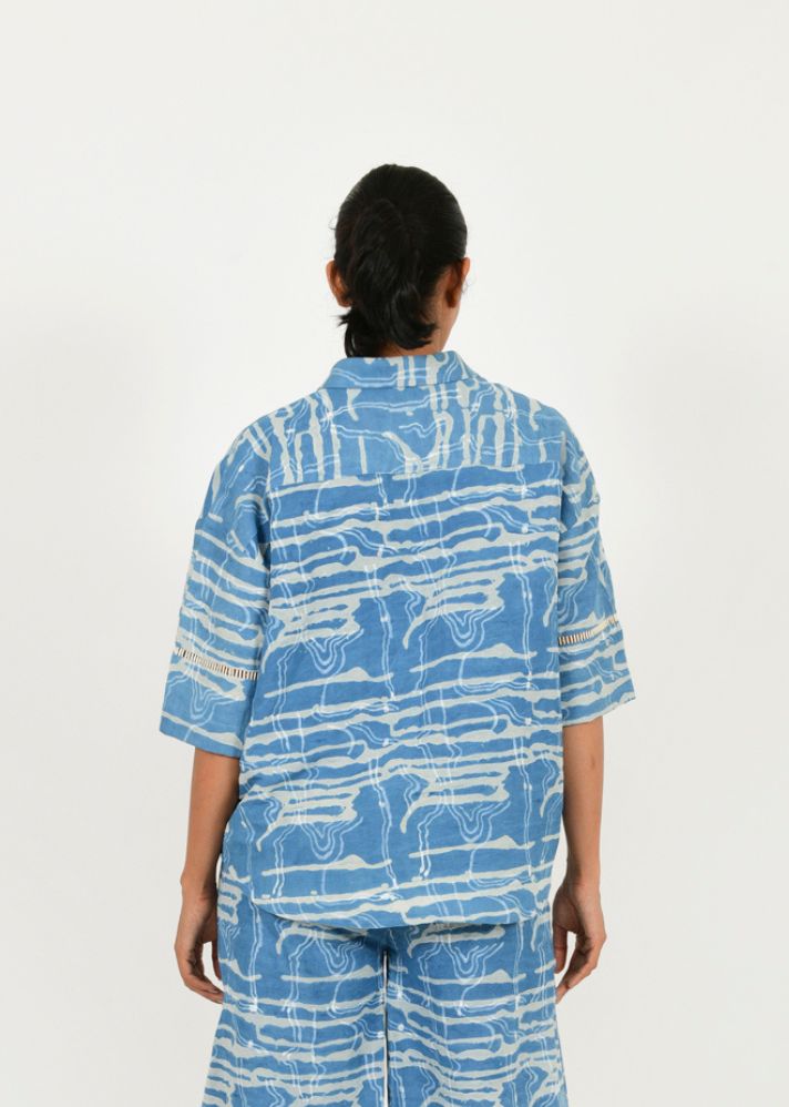 A Model Wearing Blue Linen Indigo Splash Linen Shirt , curated by Only Ethikal